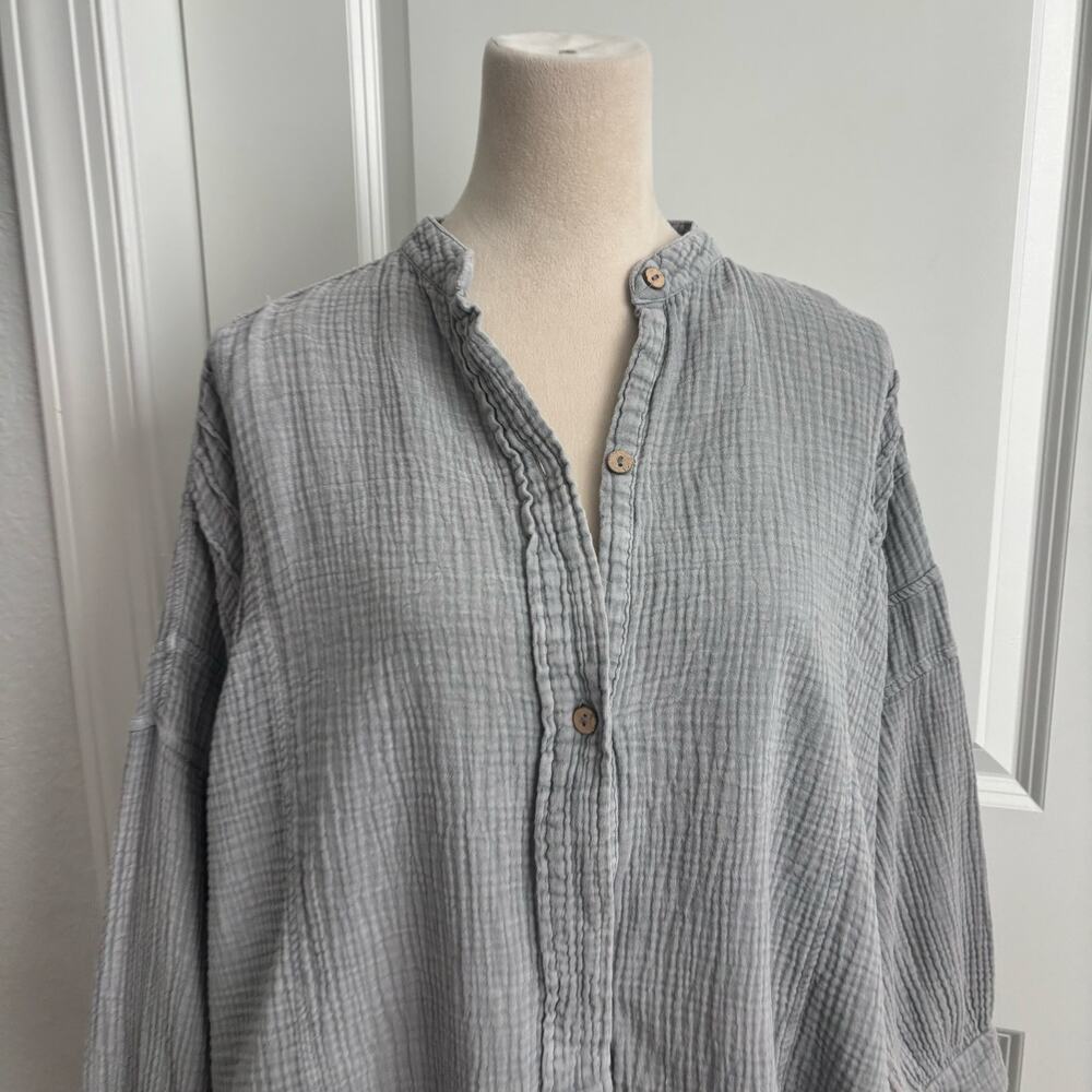 Talulah Gray Gauze Cotton Tunic Shirt Small Oversized Boho Lagenlook Henly Top - Picture 2 of 11